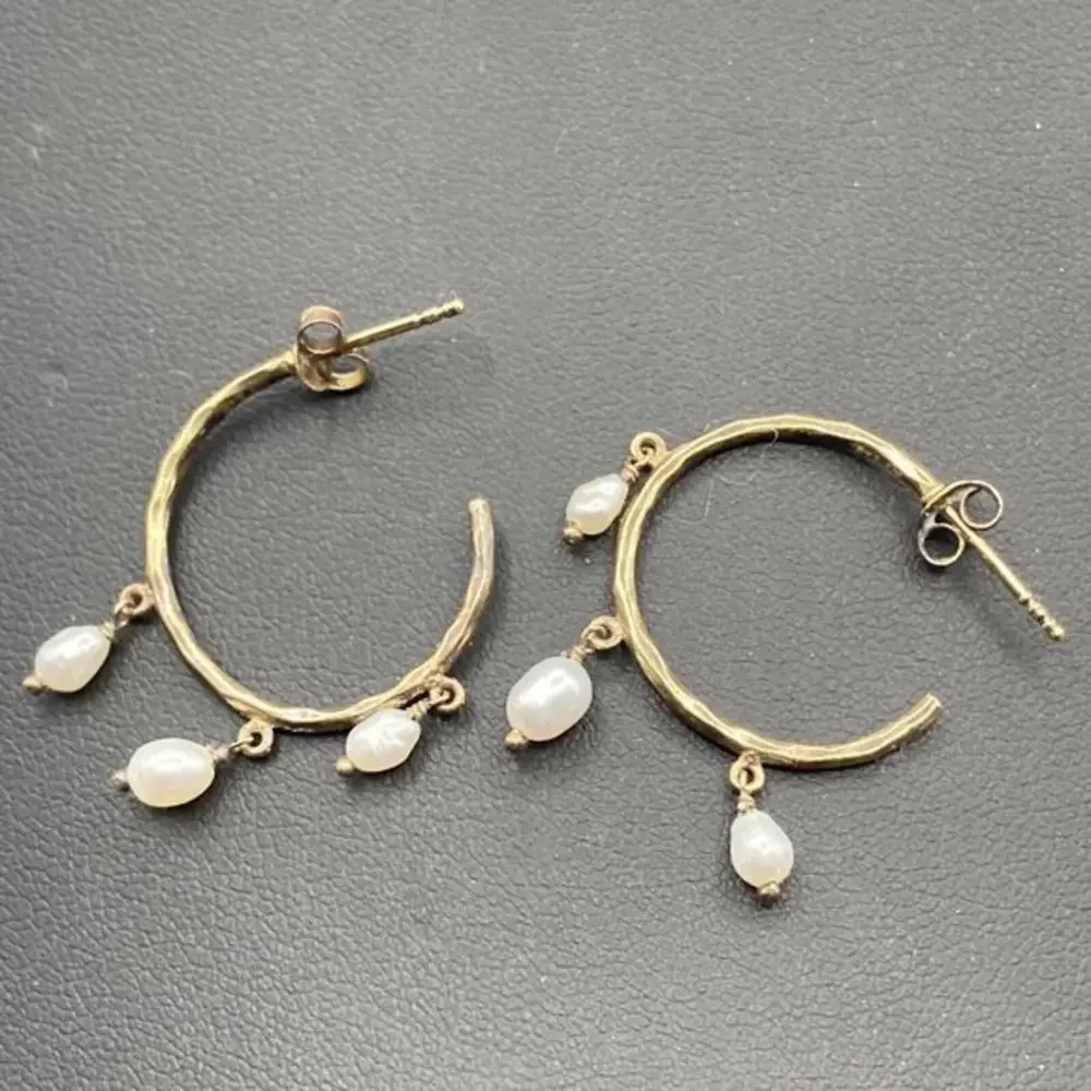 Pearl Hoop Gold Plated Sterling Silver Drop Dangle EARRINGS signed‎ AV